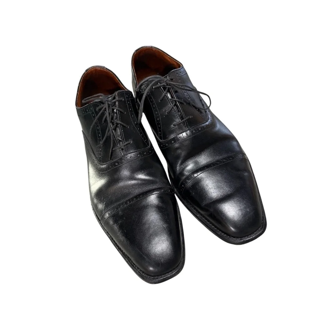 Allen Edmonds Evanston Oxford Mens 11 D Black Cap Toe Brogue Dress Shoes